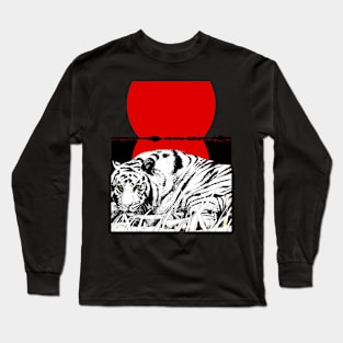 The tiger lying along the river with the red sun Long Sleeve T-Shirt